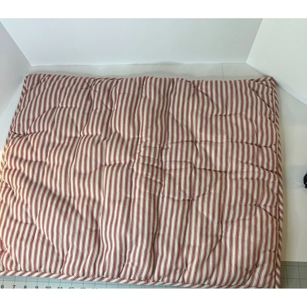 Pottery Barn Red‎ Ticking Stripe Quilted Standard Pillow Sham Cotton Tie Back